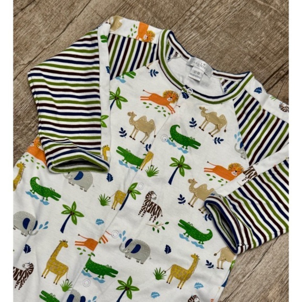 Kissy Kissy Safari Animal Print Pima Cotton Romper 12-18 Months White Stripe